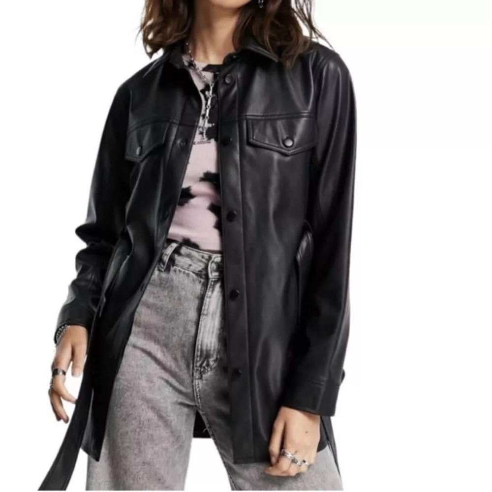 New Rebecca Minkoff Black Vegan Belted Leather Jacket XL